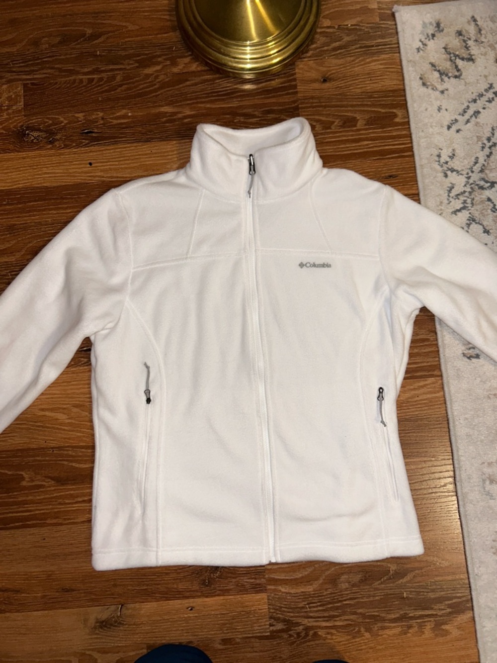 Columbia White Full-Zip Fleece Jacket with Stand Collar